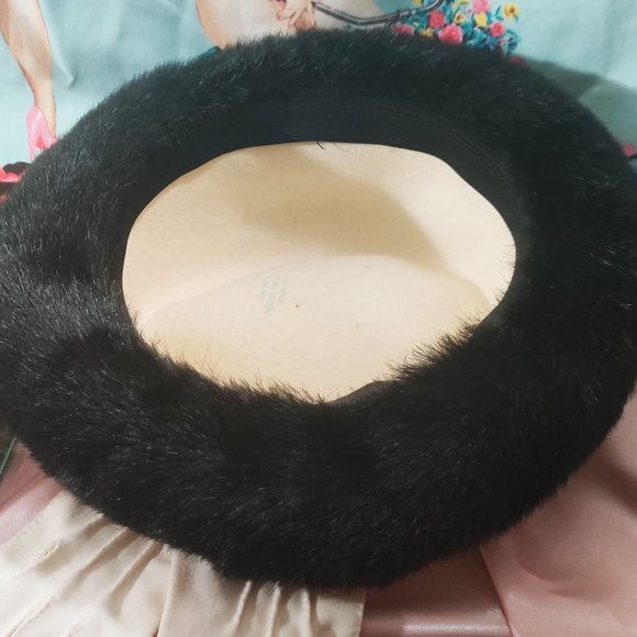 Vintage Black & White Wool Faux Fur Rim Bowler Hat main image 7